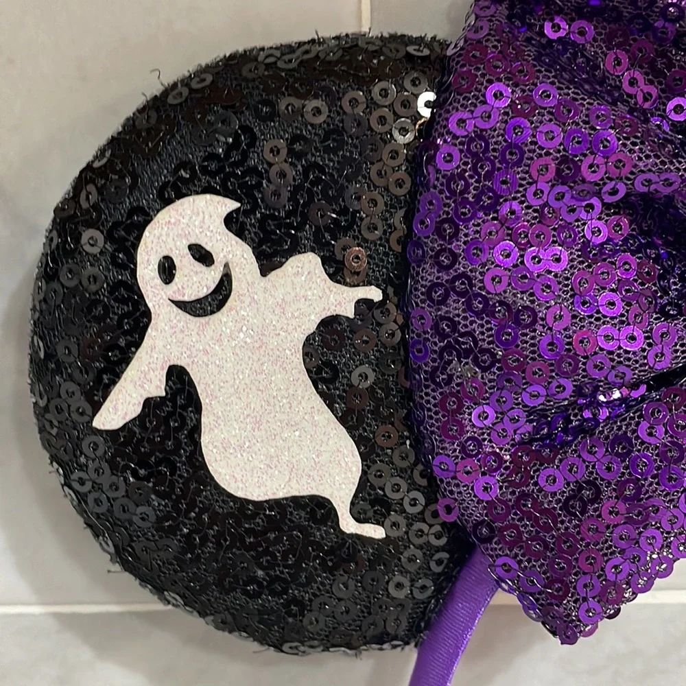 Mickey as Jack Skellington Minnie Mouse Sequin Ears Bow Headband Ghosts NBC NEW